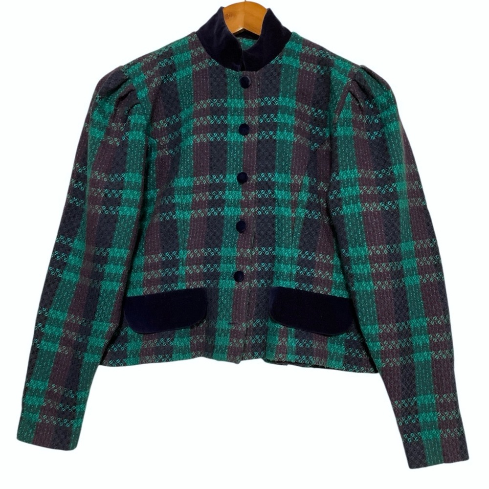 Vintage 80’s Handmade Plaid Tailored Cropped Jacket & A-Line Midi Skirt Set - Picture 3 of 16